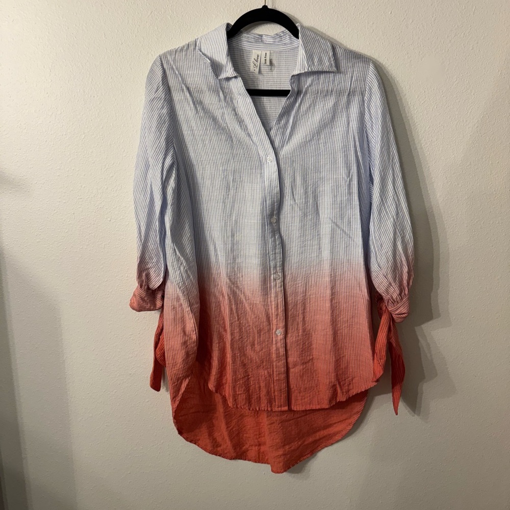 Striped Blue and Red Ombre Button-Up Shirt